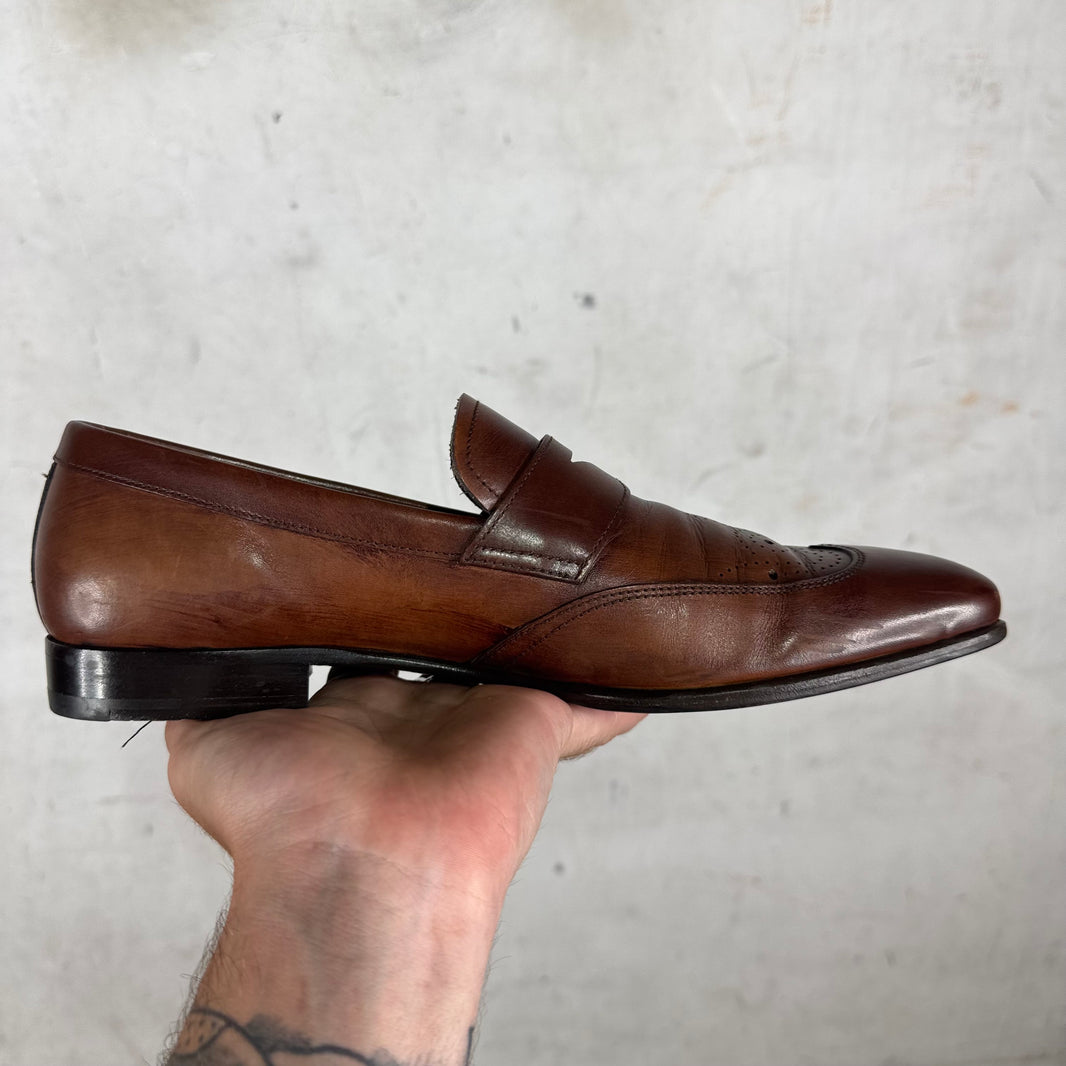 Prada Brown Leather Wing Tipped Loafers