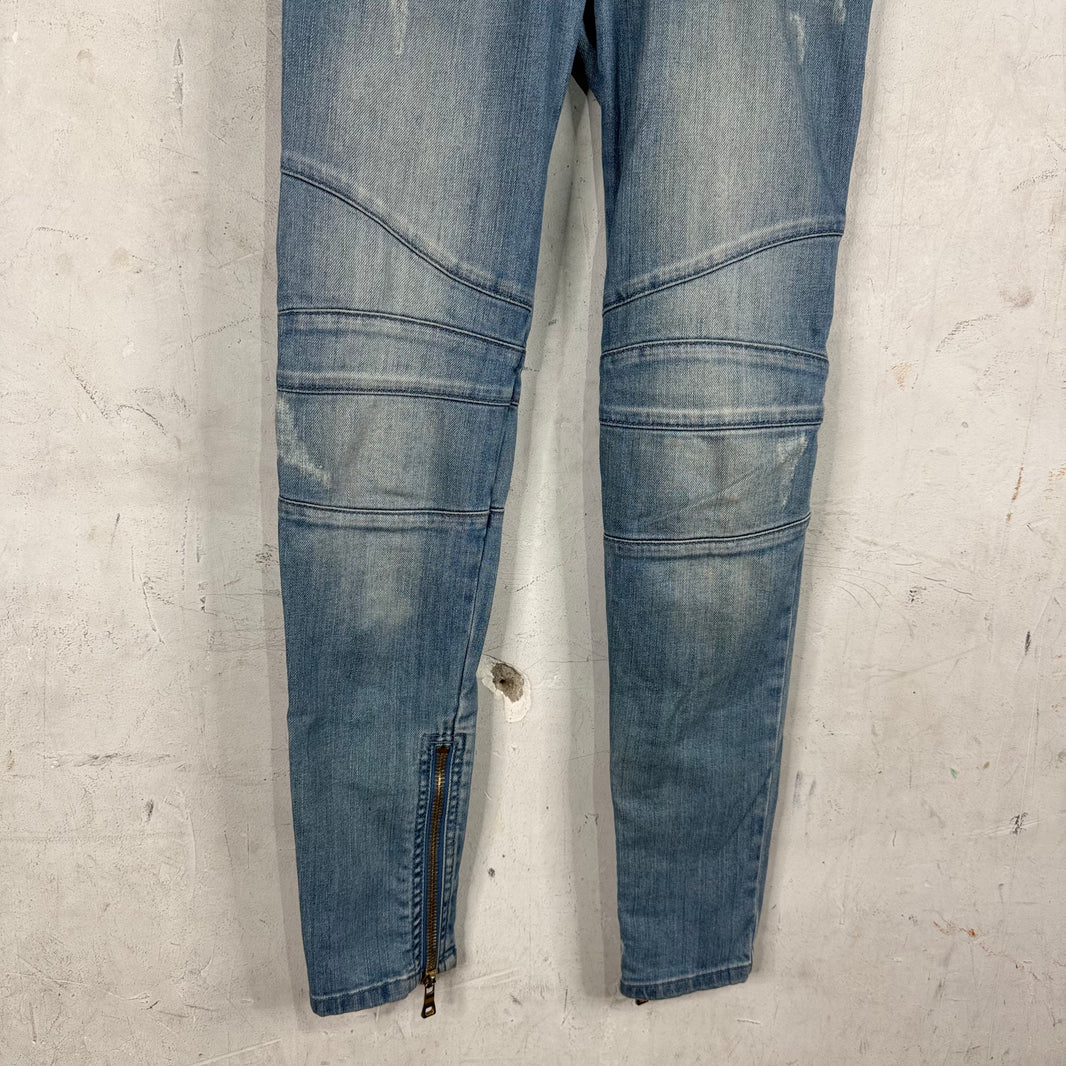 Balmain Womens Lightwash Biker Jeans