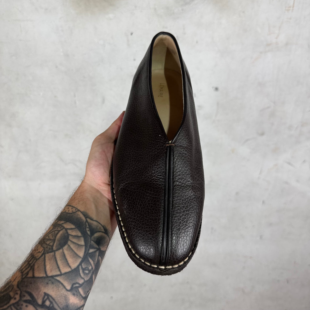 Lemaire Brown Leather Piped Slippers