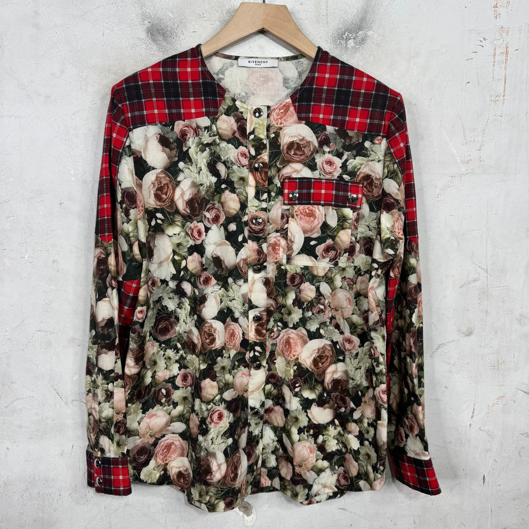 Givenchy Plaid/Floral Snap Button Up