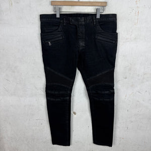 Balmain Waxed Black Biker Jeans