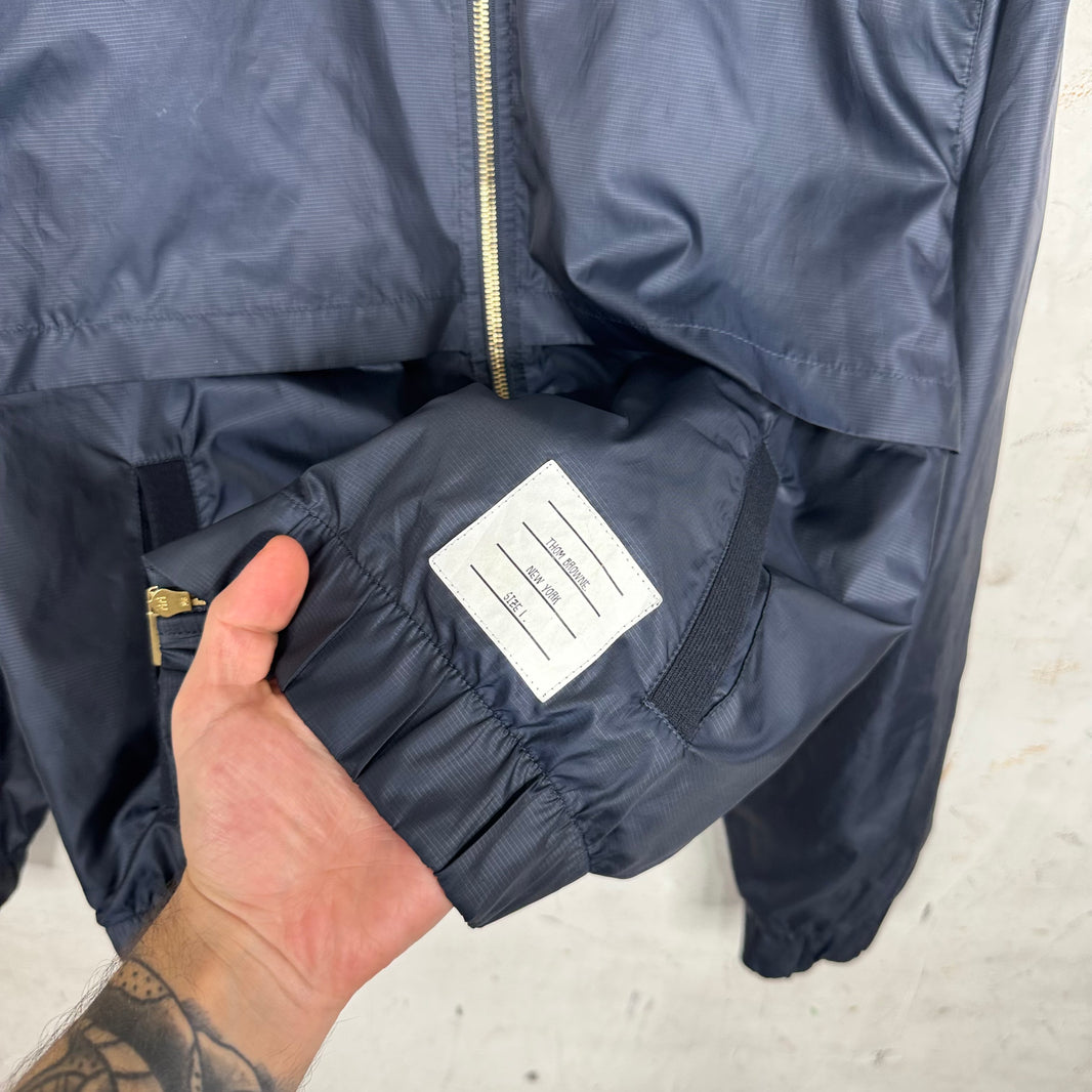Thom Browne Navy Mesh Back Stripe Windbreaker