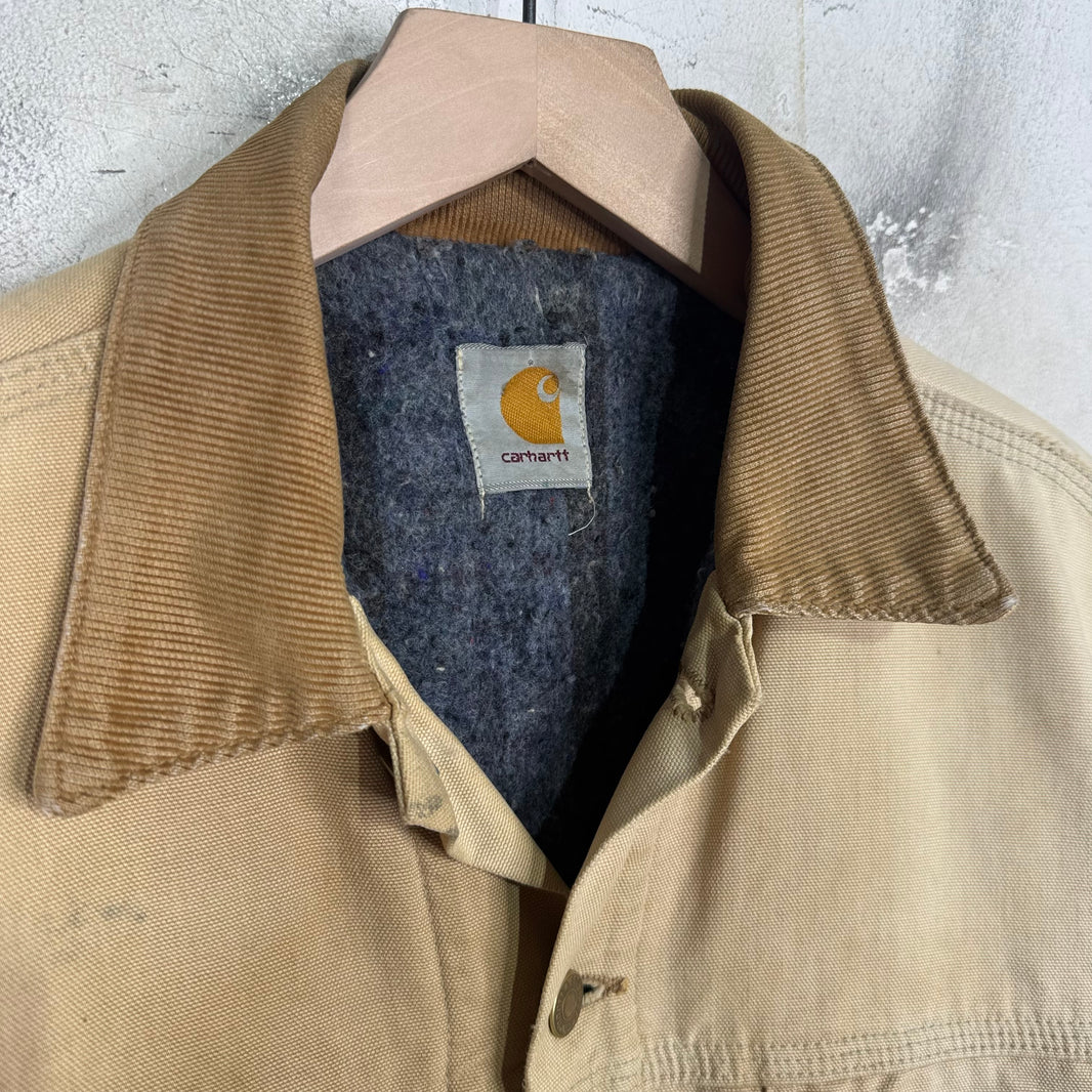 Vintage Carhartt Beige Distressed Trucker Jacket