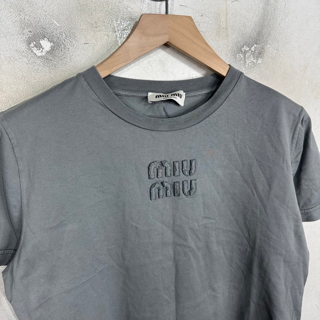 Miu Miu Frayed Patch Logo Baby T-Shirt