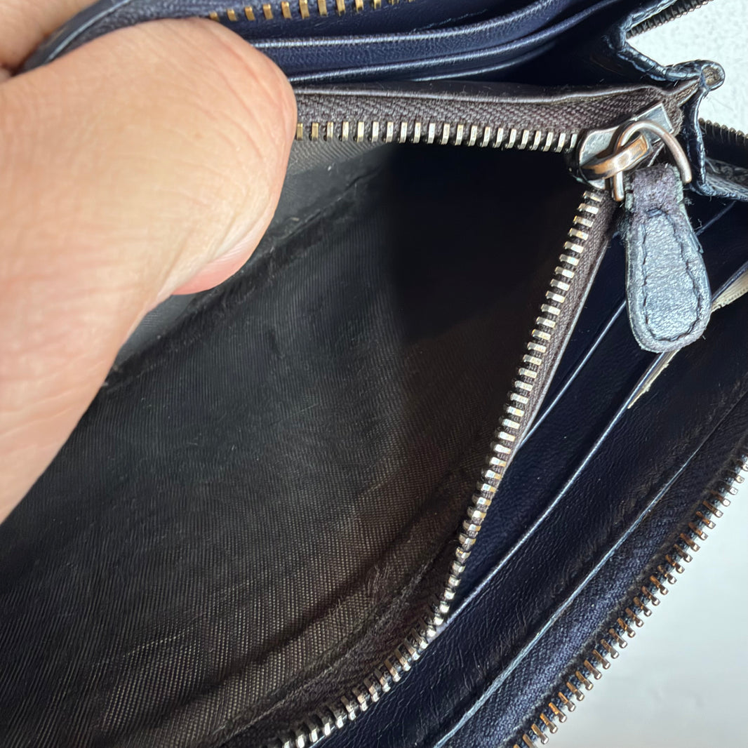 Bottega Veneta Navy Pebbled Leather Long Wallet