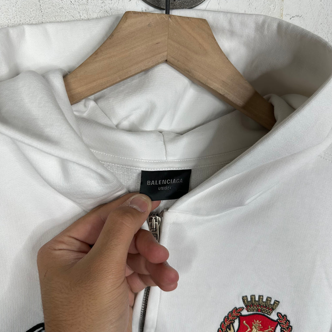 Balenciaga White Soccer Zip Hoodie