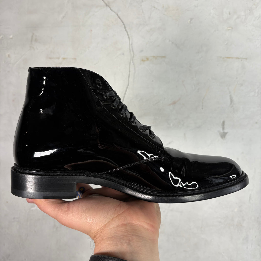 Saint Laurent Patent Leather Lace Up Boot