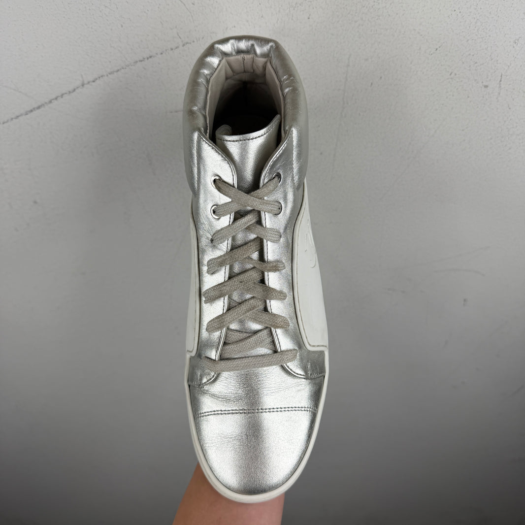 Chanel White/SIlver CC Logo Rubber High Sneakers