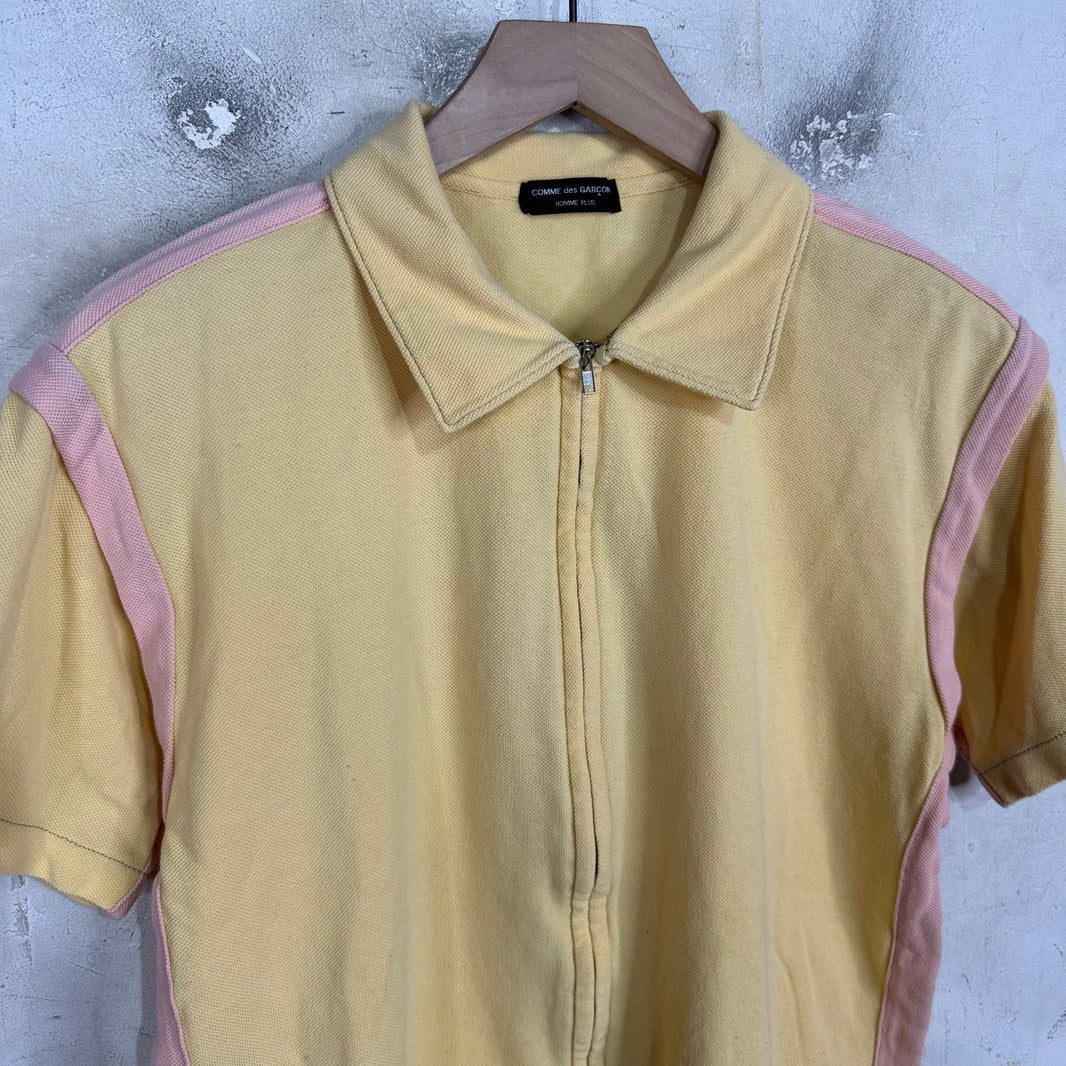 CDG HP Yellow Pannelled 3/4 Zip Polo