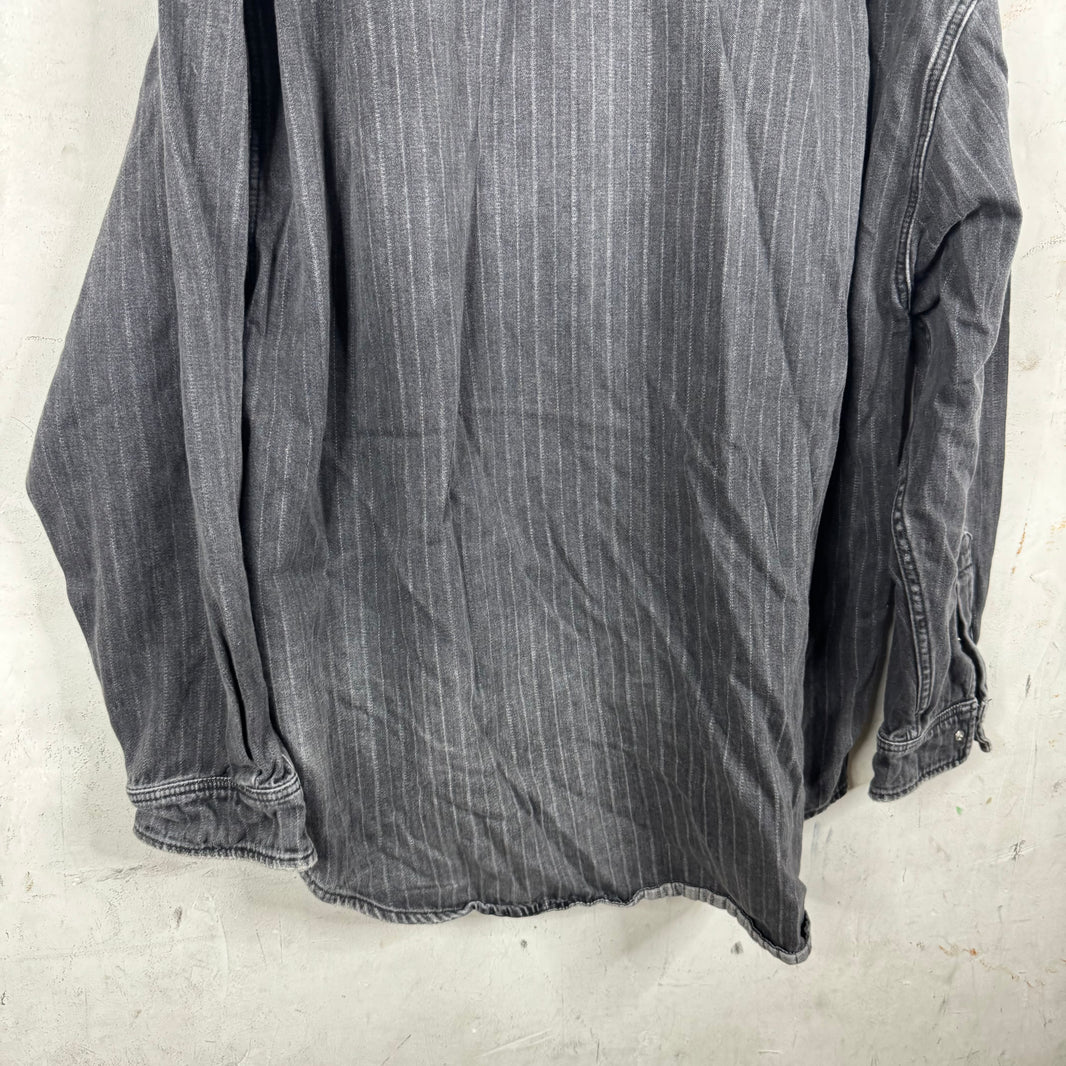 Balenciaga Distressed Pinstriped Denim Overshirt