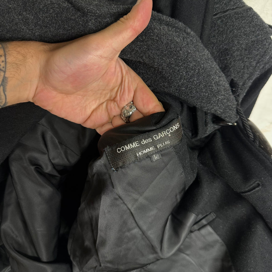 CDG  Homme Plus Wool Clasped Hooded Long Coat