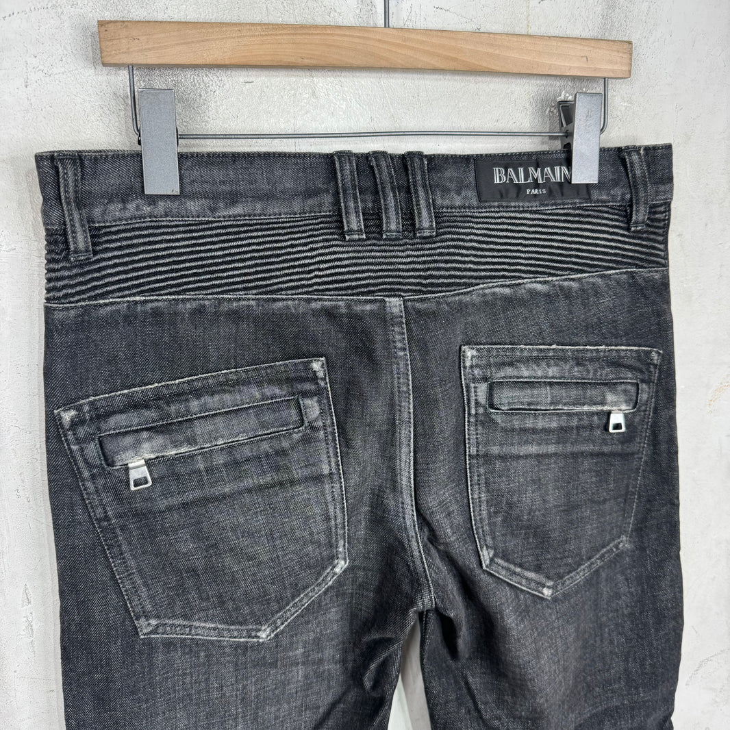 Balmain Charcoal Wash Biker Jeans
