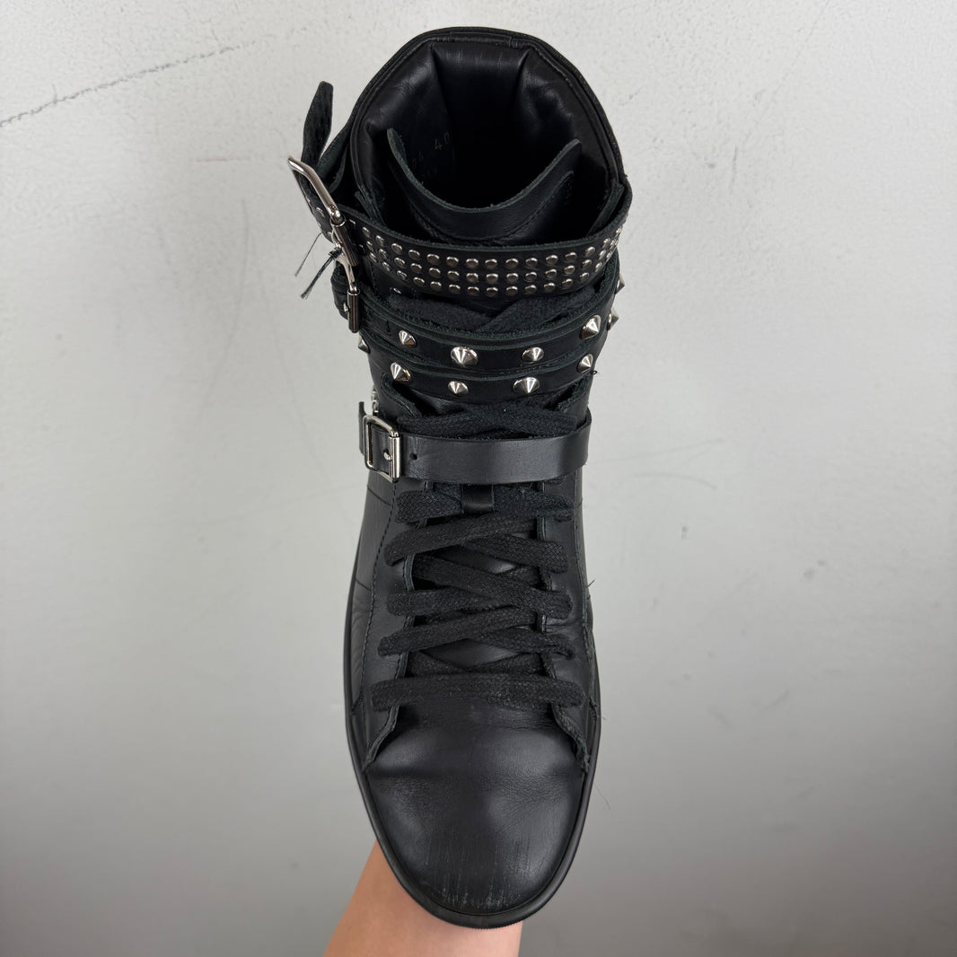 Saint Laurent Leather Studded Strapped Sneakers