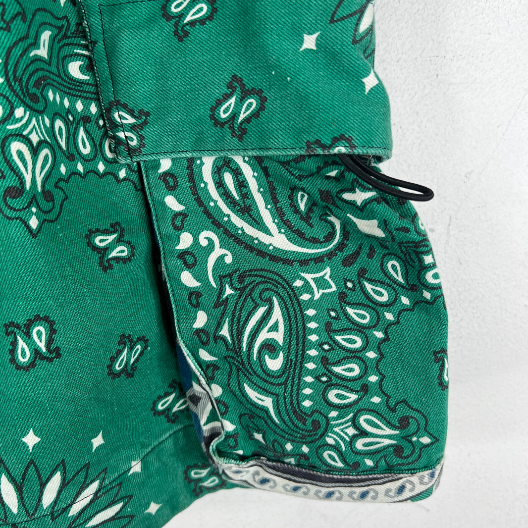Sacai Green Paisley Belted Cargo Shorts
