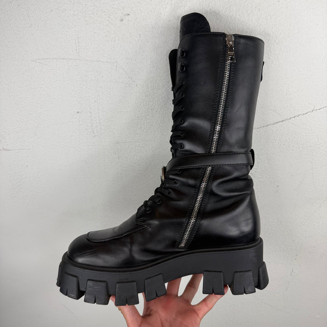 Prada Monolith Badge Cargo High Combat Boots