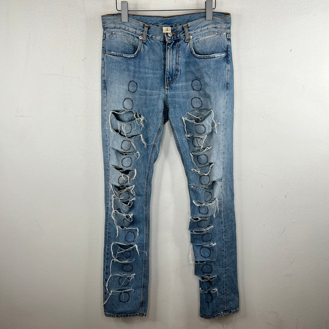 Alyx Barbed Wire Print Distressed Denim Jeans