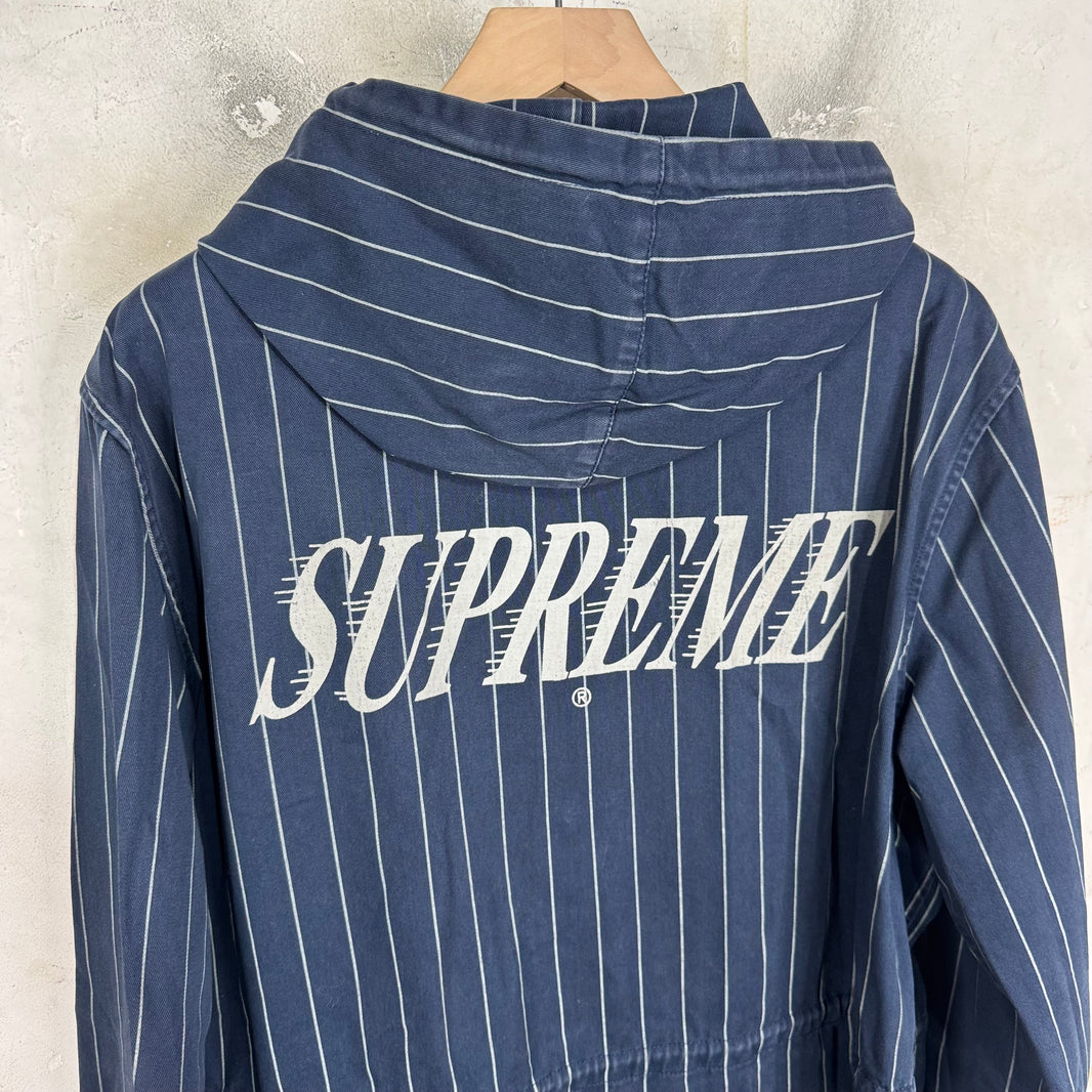 Supreme Navy Kings Logo Pinstripe Coat