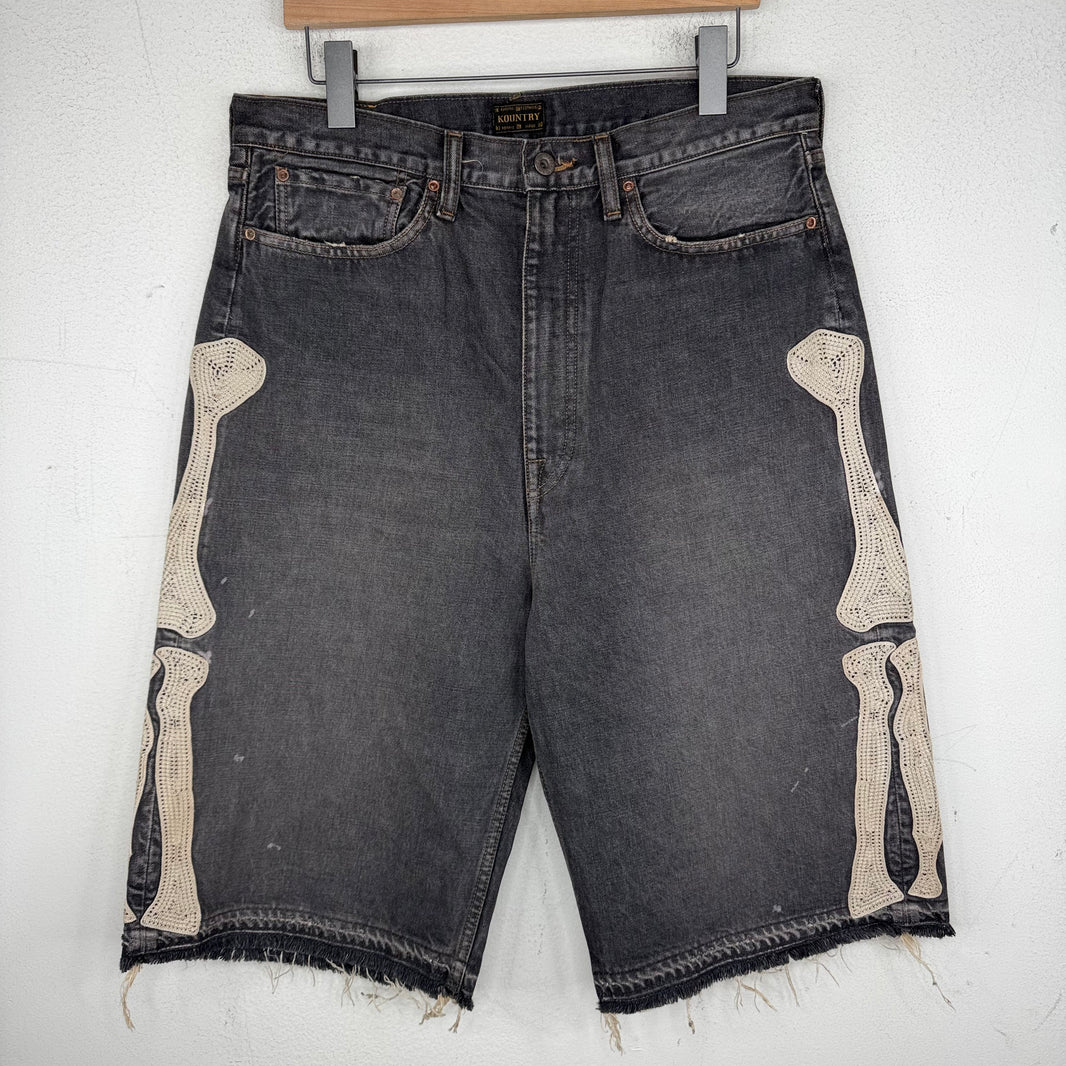 Kapital Black Bone Denim Shorts