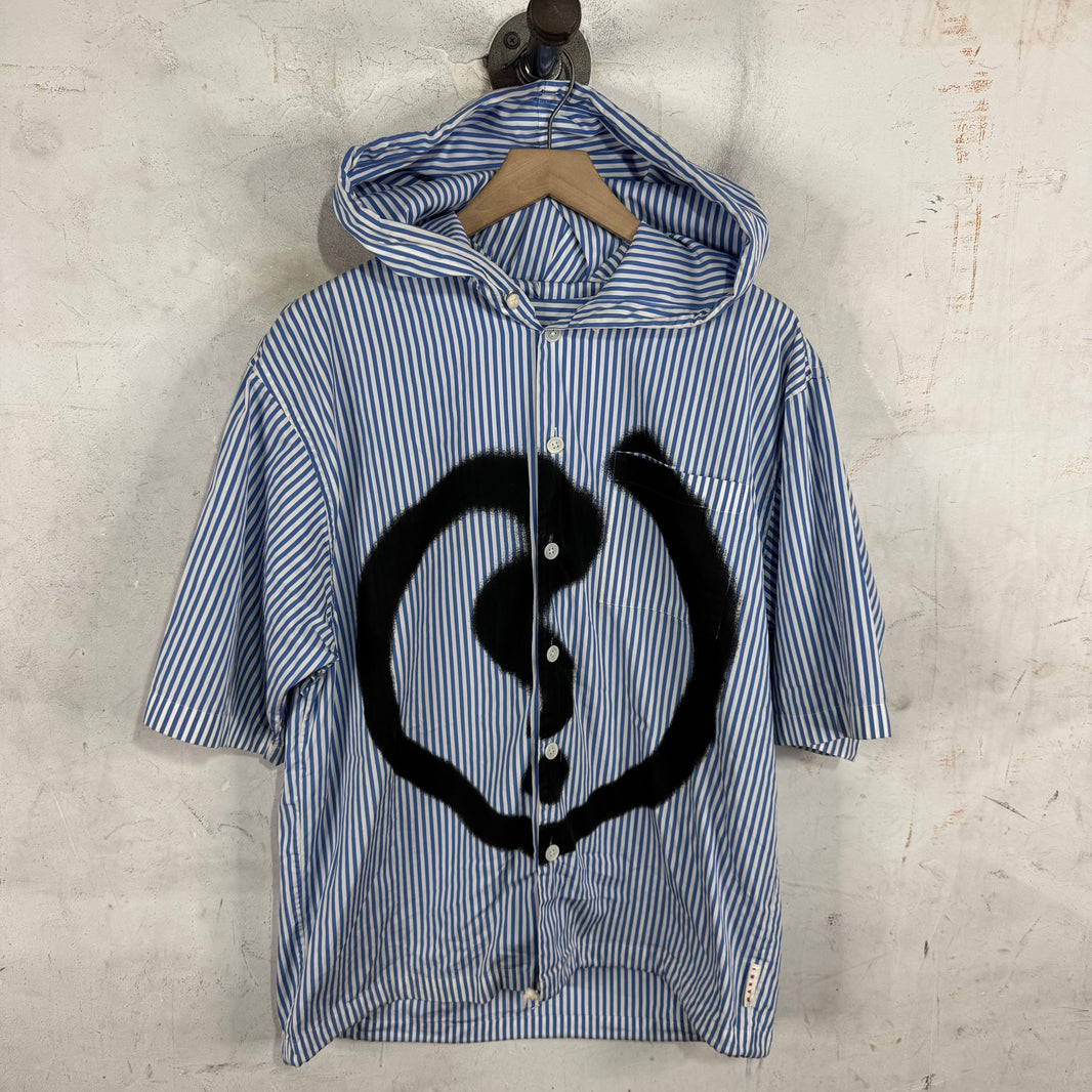 Marni Spray Graphic Hooded Stipe Shirt