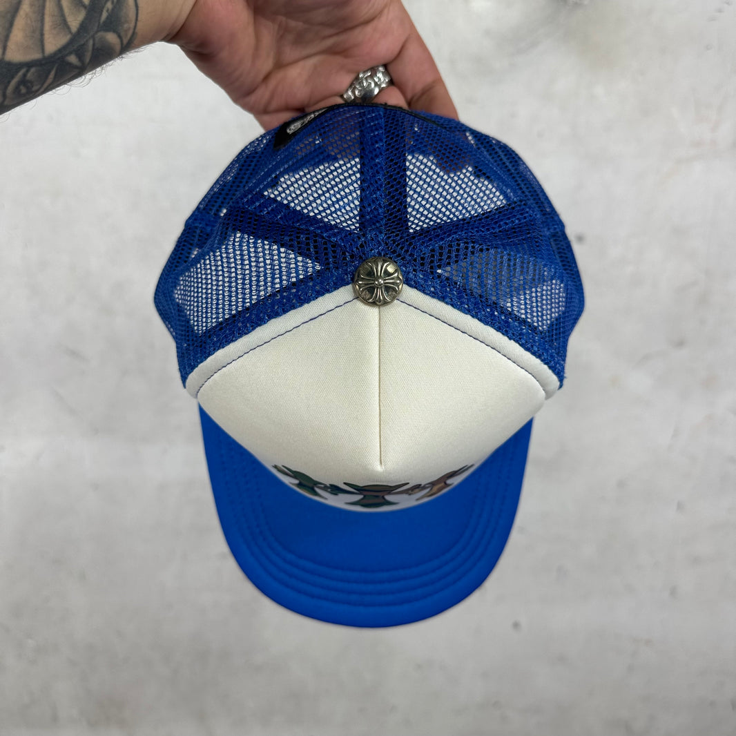 Chrome Hearts Blue Camo Triple Cross Printed Trucker Hat