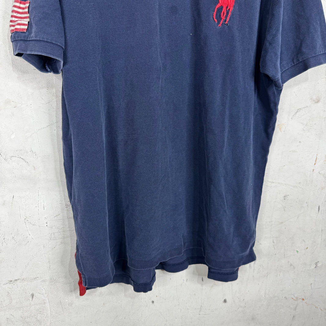 Ralph Lauren Distressed Navy/Red USA Sleeve Pony Polo