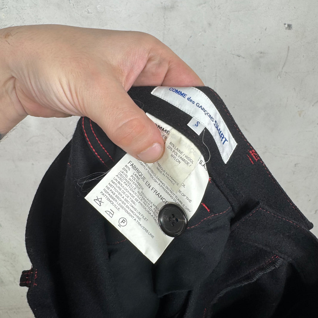 CDG Knee Paneled Black Wool Trousers