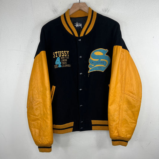 Stussy Big 4 Navy/Yellow Varsity Jacket