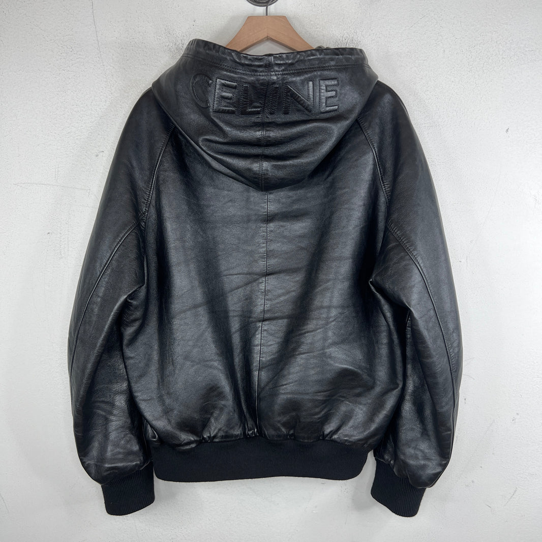 Celine Leather Hooded Bomber Jacket