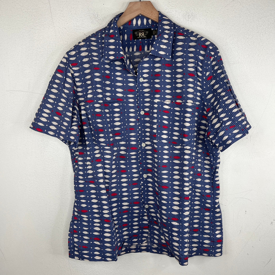 RRL Fish Patterned Ribbed Short Sleeve Button Up Shirt