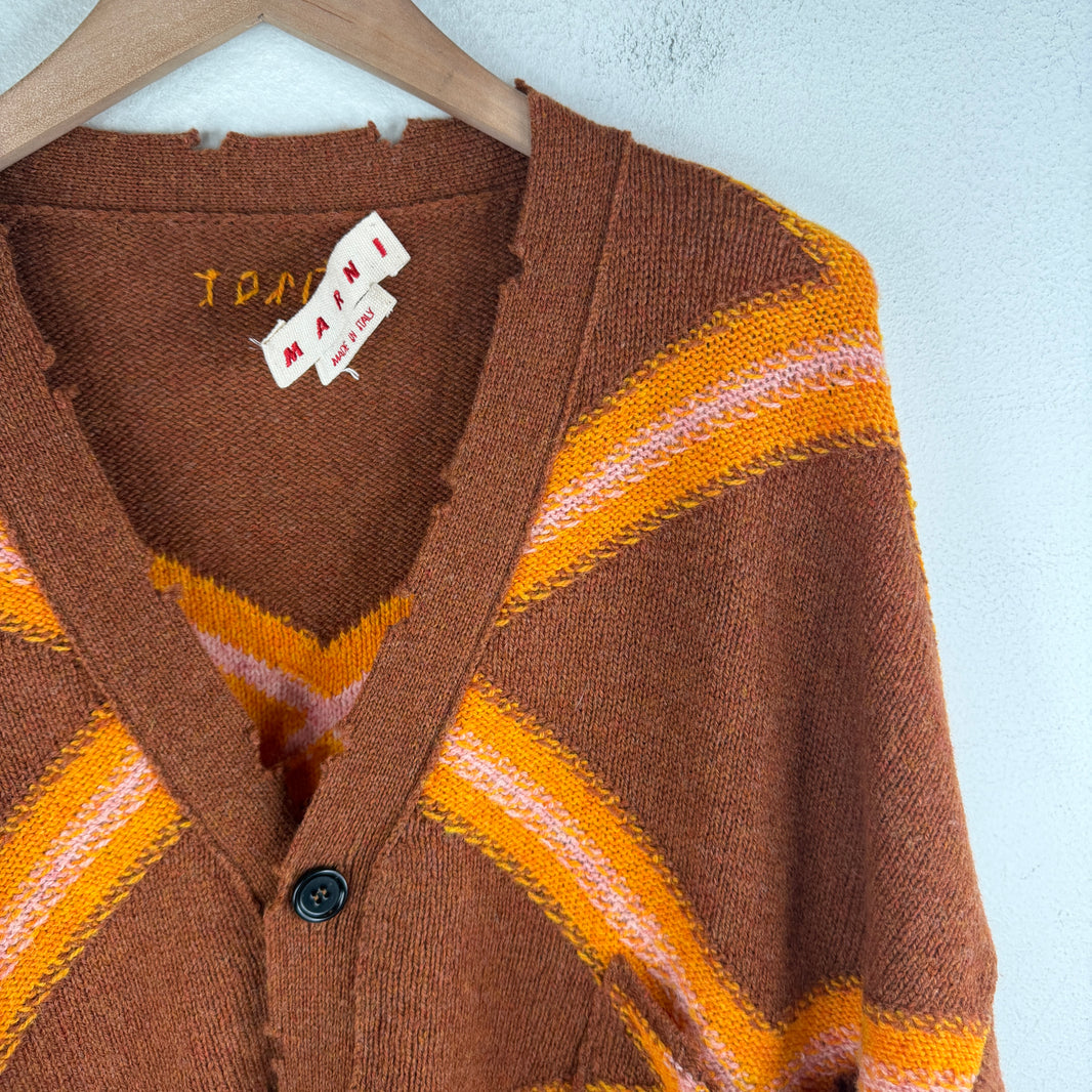 Marni Striped Distressed Knit Cardigan