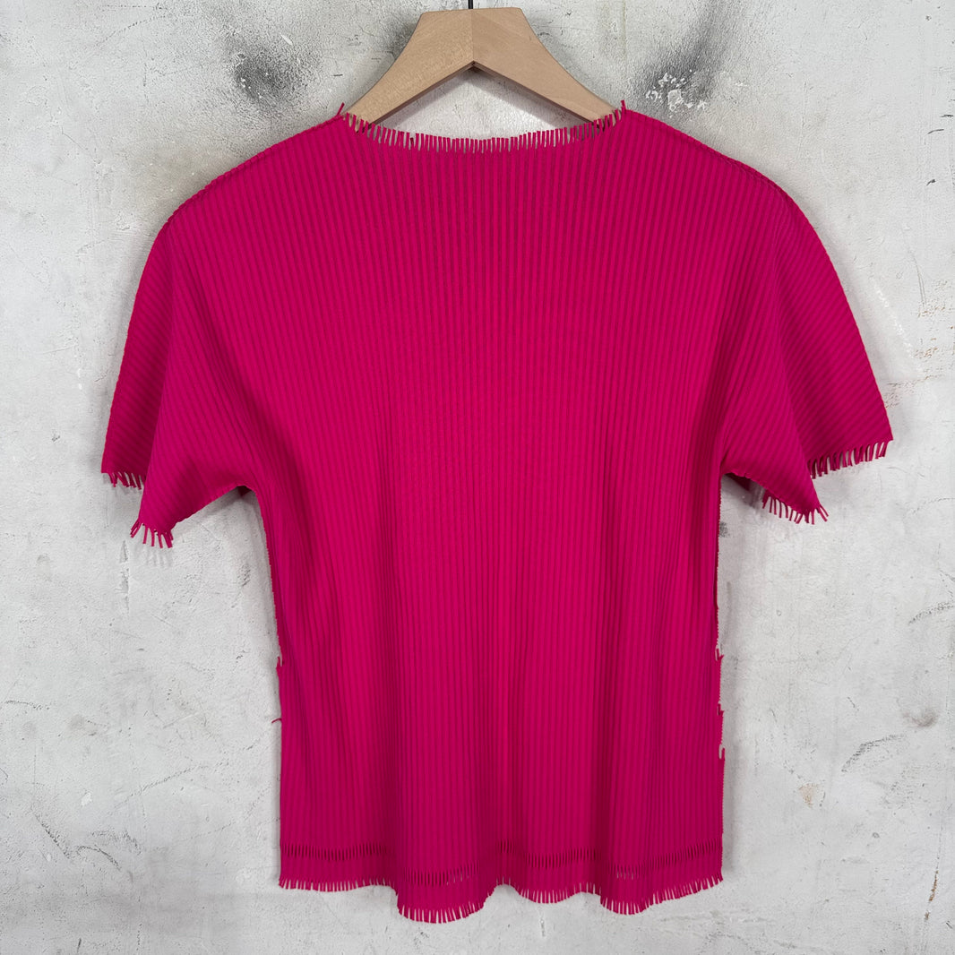Issey Miyake Pleates Please Pink Fringed T-Shirt