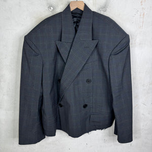 Balenciaga Wide Shoulder Plaid Double Breasted Blazer