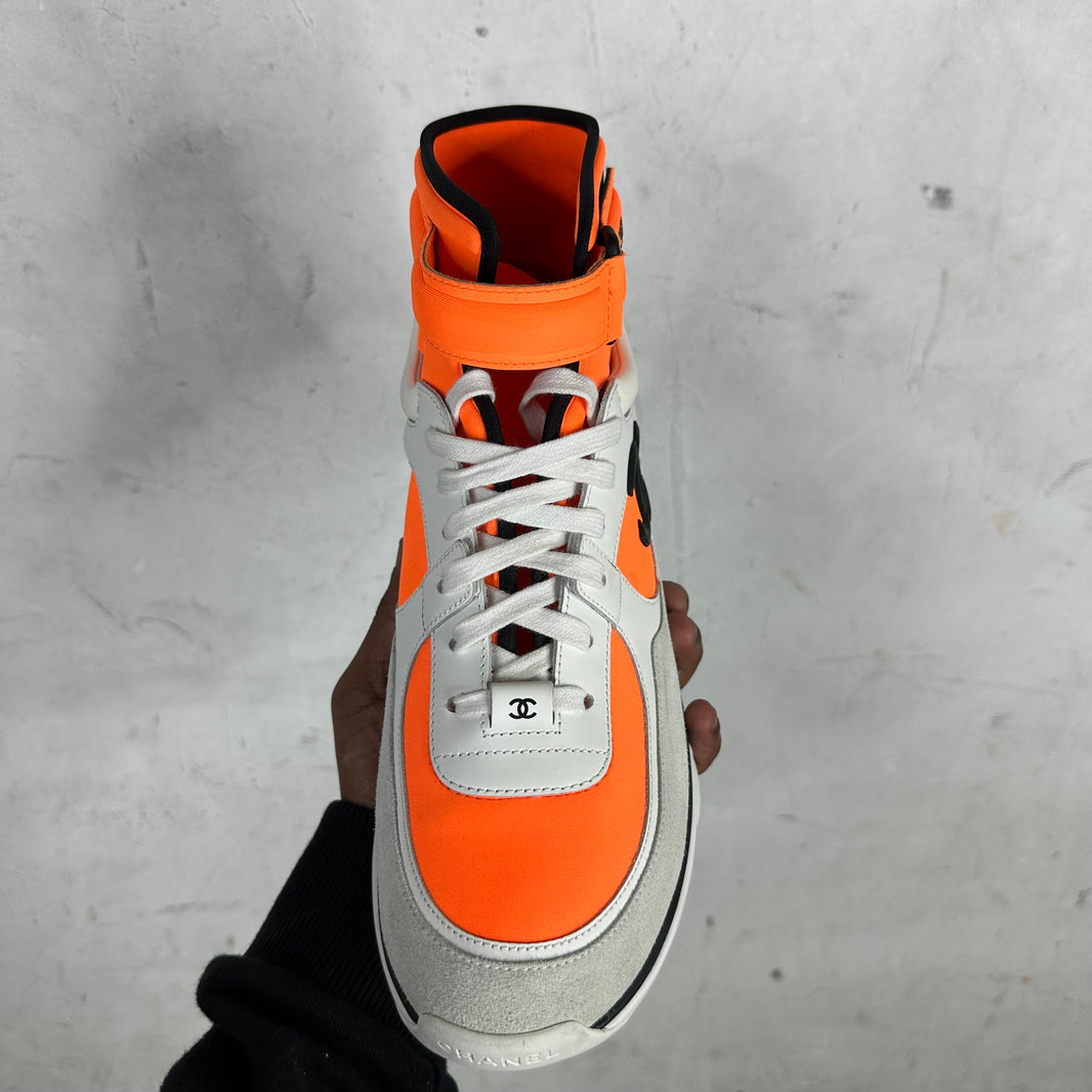 Chanel Orange High Top Double C Sneakers