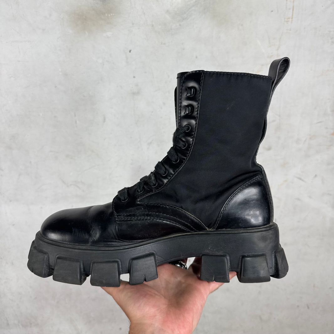 Prada Leather Nylon Monolith Boots