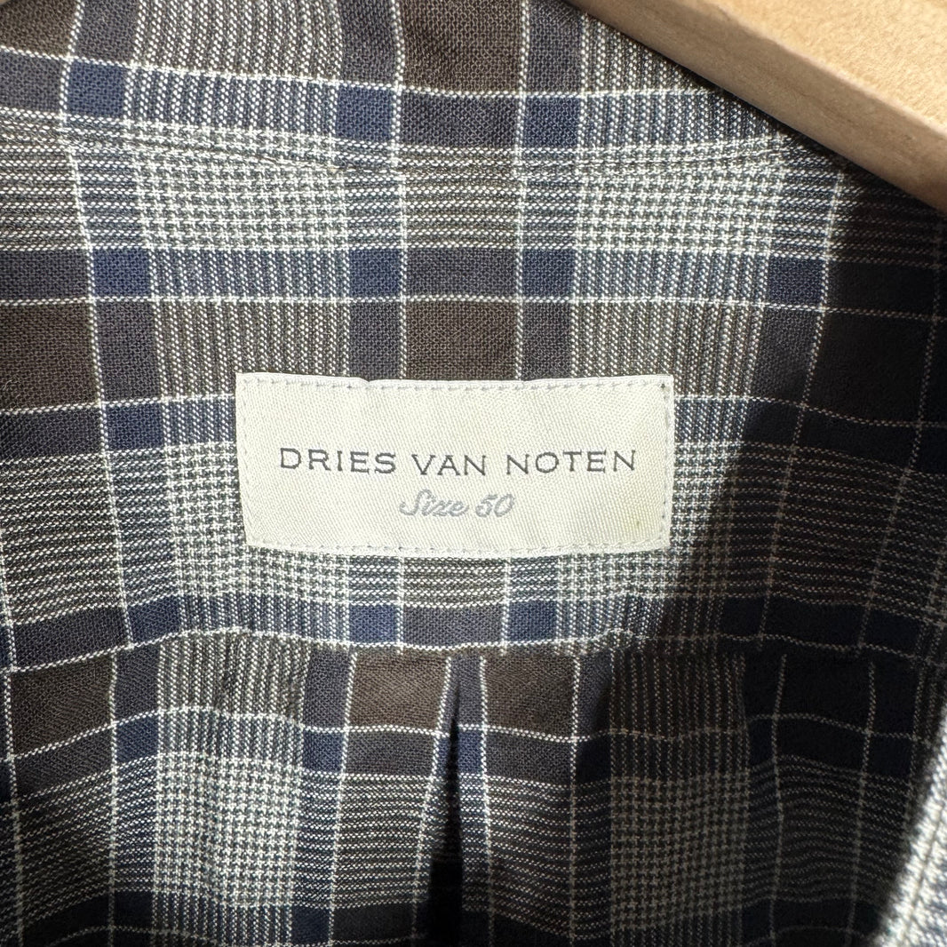Dries Van Noten Blue/Brown Plaid Shirt With Epaulettes