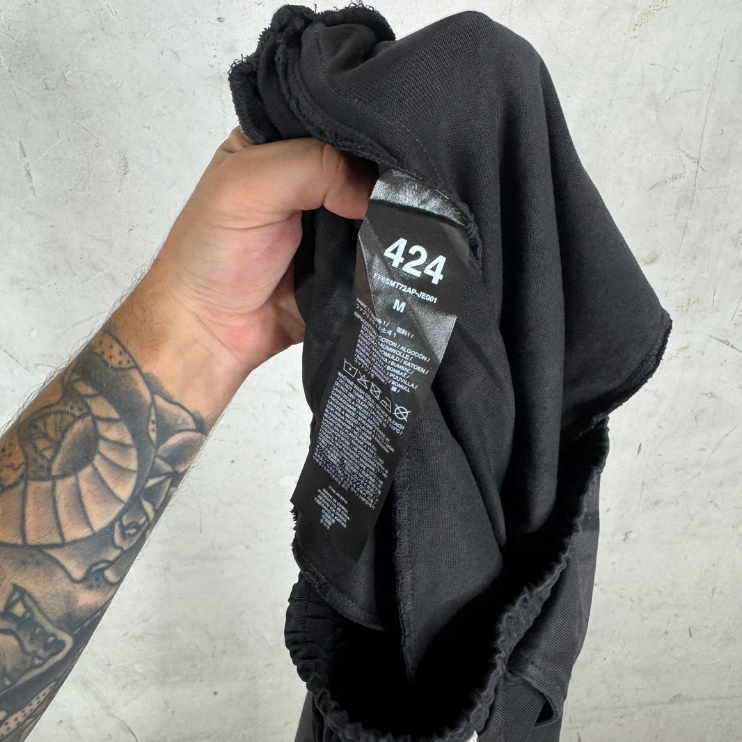 424 Black Stripped Ripped Sweatpants