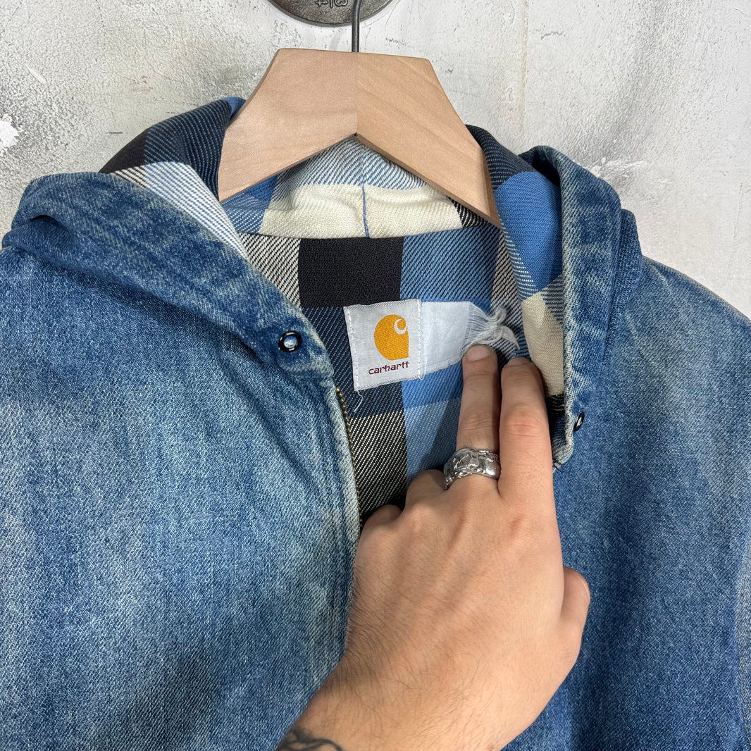 Carhartt Faded Denim Plaid Lined Work Jacket