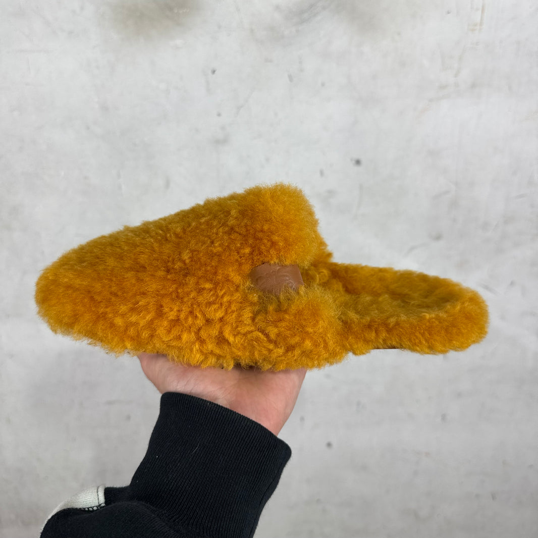 Loewe Orange Shearling Mules