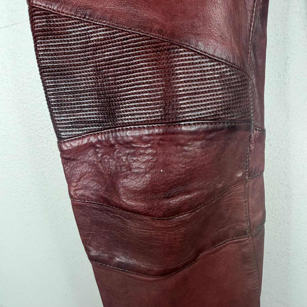 Balmain Rust Leather BIker Trousers
