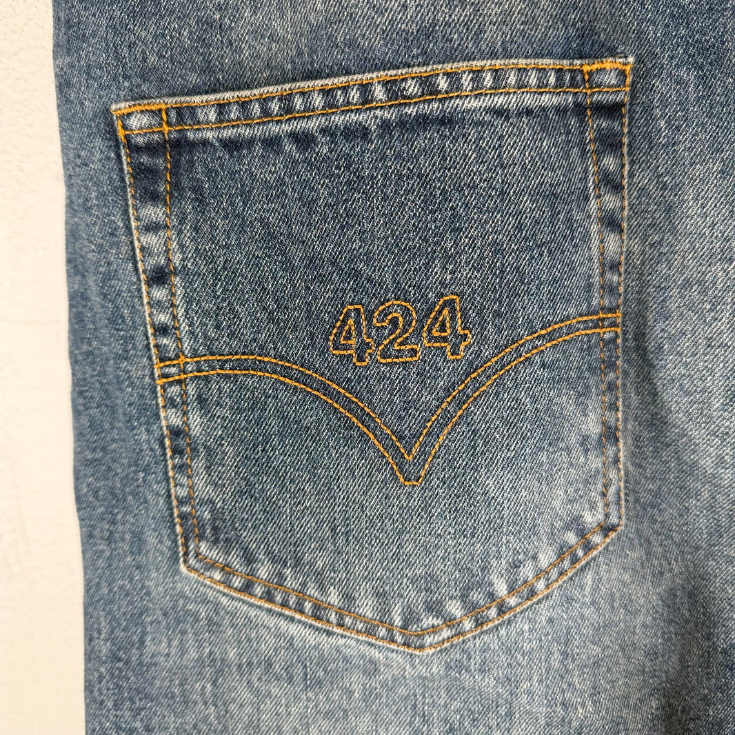 424 Washed Blue 5 Pocket Straight Jeans