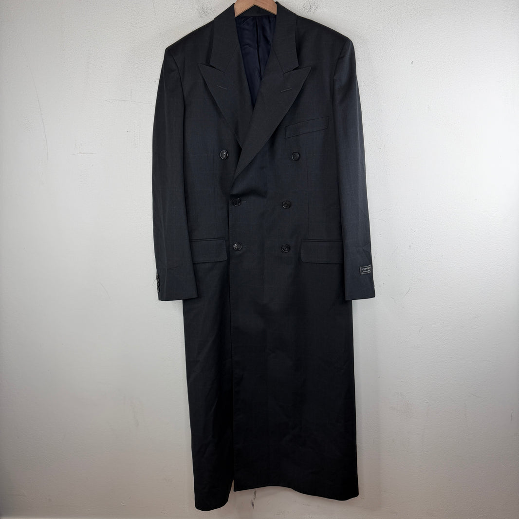 Balenciaga Sample Dark Gray Checkered Double Breasted Trench Coat