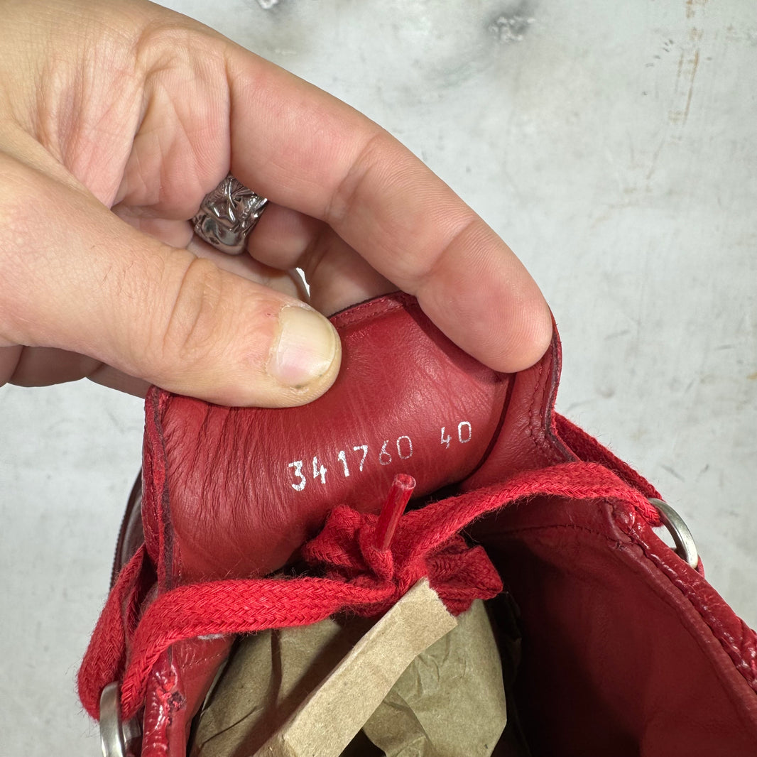 Balenciaga Red Tumbled Leather Arenas