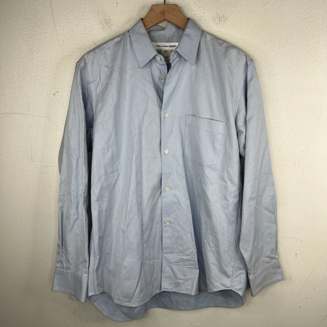 CDG Baby Blue Zigzag Pattern Button Up Shirt