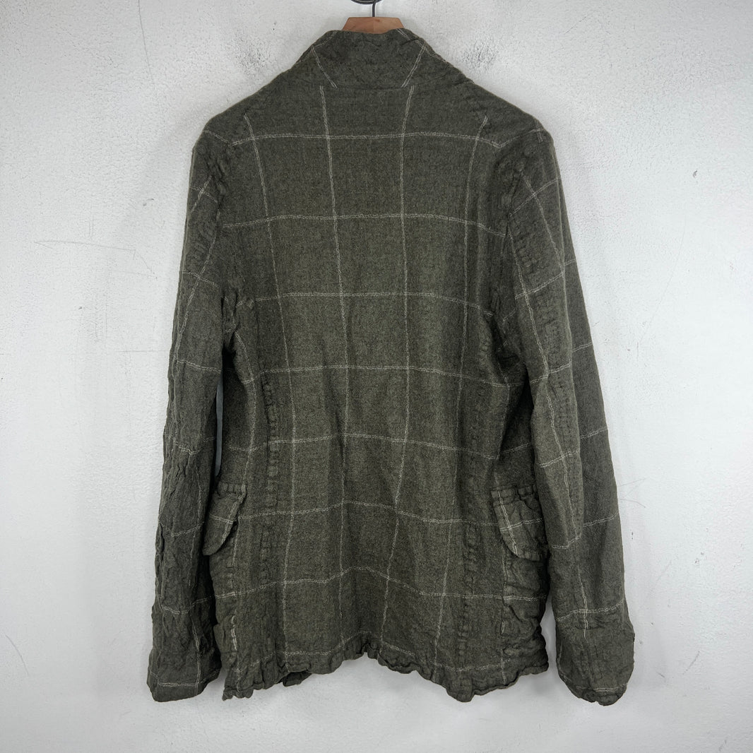CDG Wool Wrinkled Button Up Long Jacket