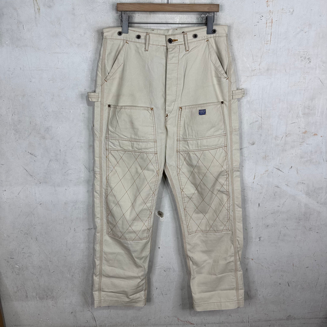 Kapital Beige Contrast Stitched Carpenter Pants