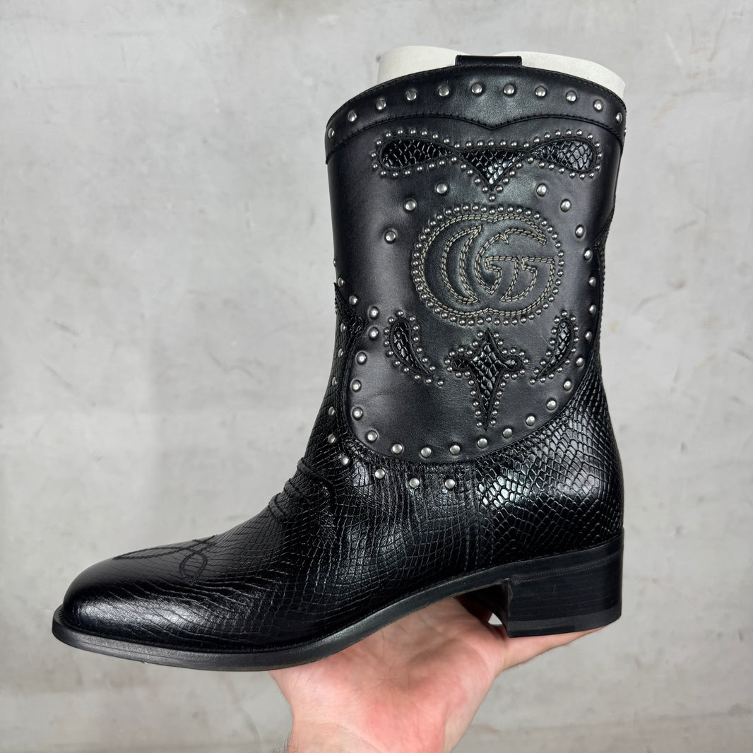Gucci Double G Leather Studded Cowboy Boots