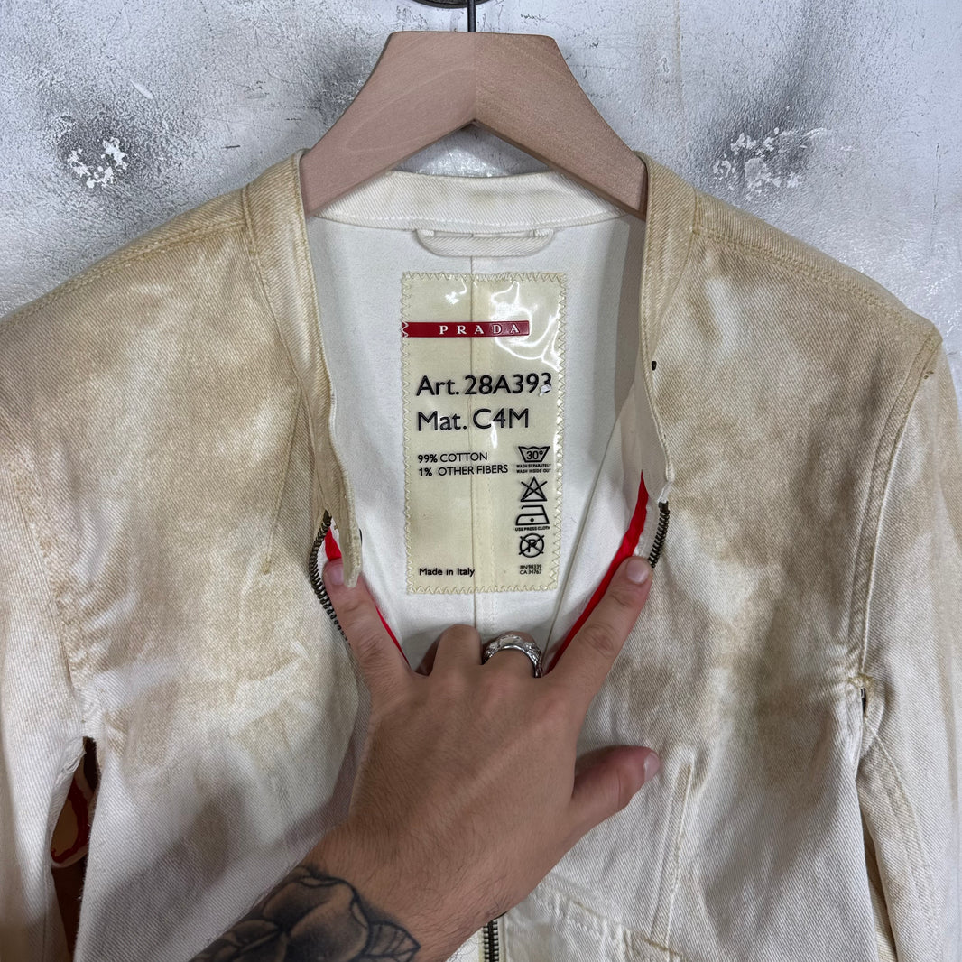 Prada 90's Sandblast Denim Biker Jacket