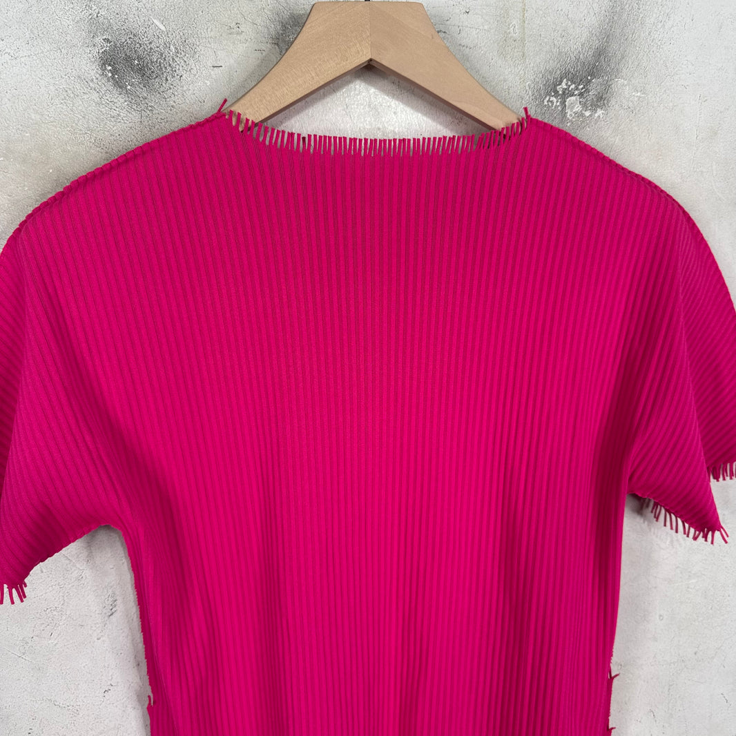 Issey Miyake Pleates Please Pink Fringed T-Shirt
