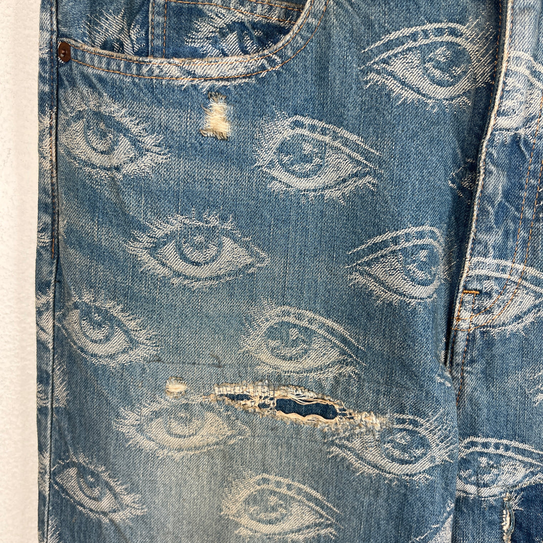 Kapital Blue Distressed Speak Easy Flared Denim Jeans