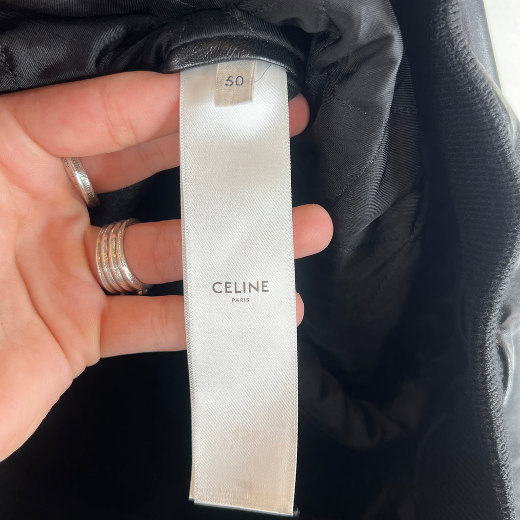 Celine Leather Hooded Bomber Jacket